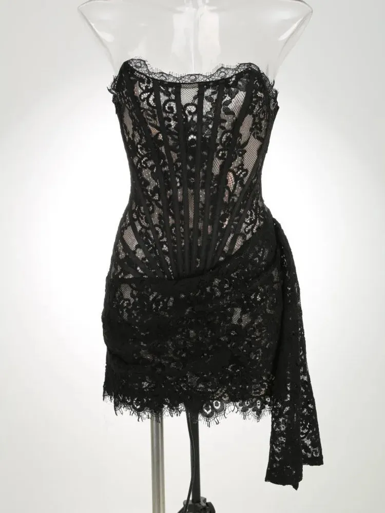 2024 Sexy Off-Shoulder Irregular Night Club Lace Dress