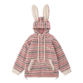 American Retro Striped Rabbit Coat