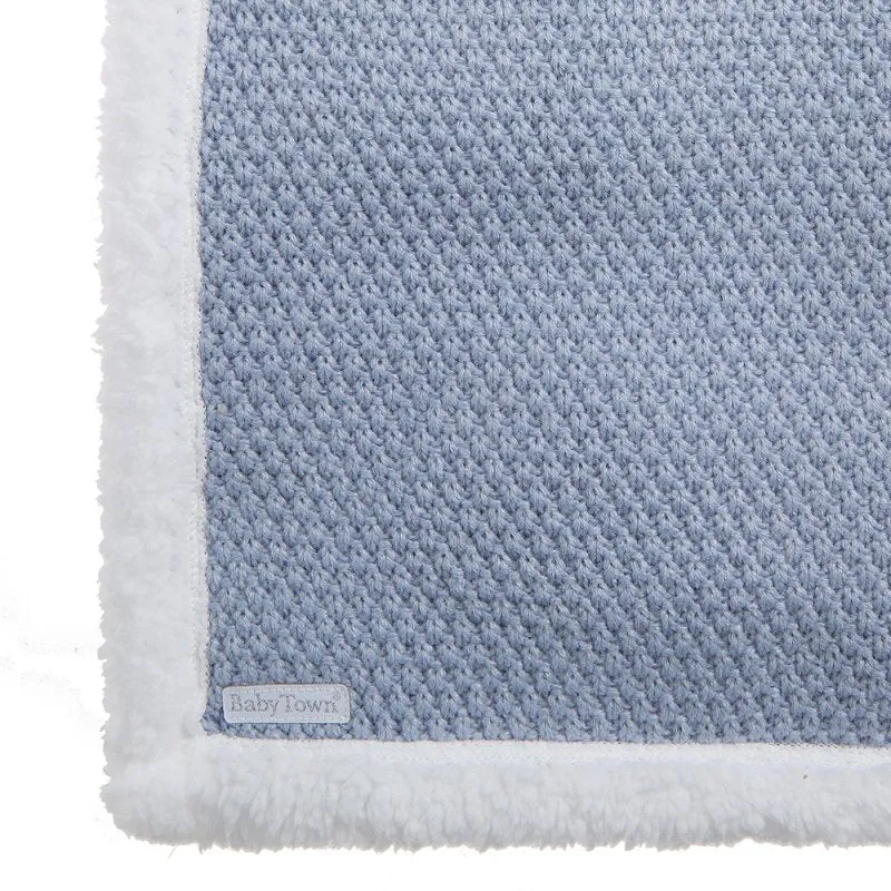 BABY DUSKY BLUE KNITTED BLANKET WITH SHERPA LINING - (PK4) 19C266