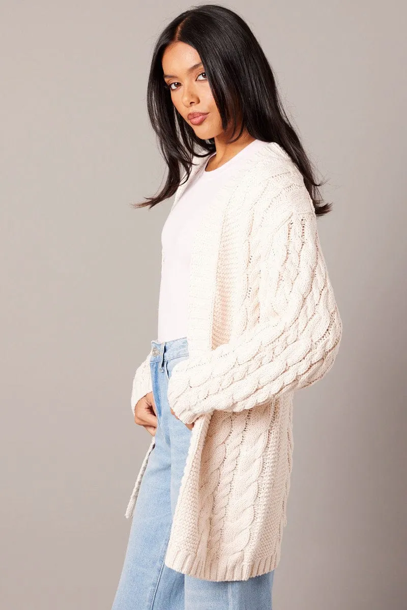 Beige Cable Knit Cardigan Longline