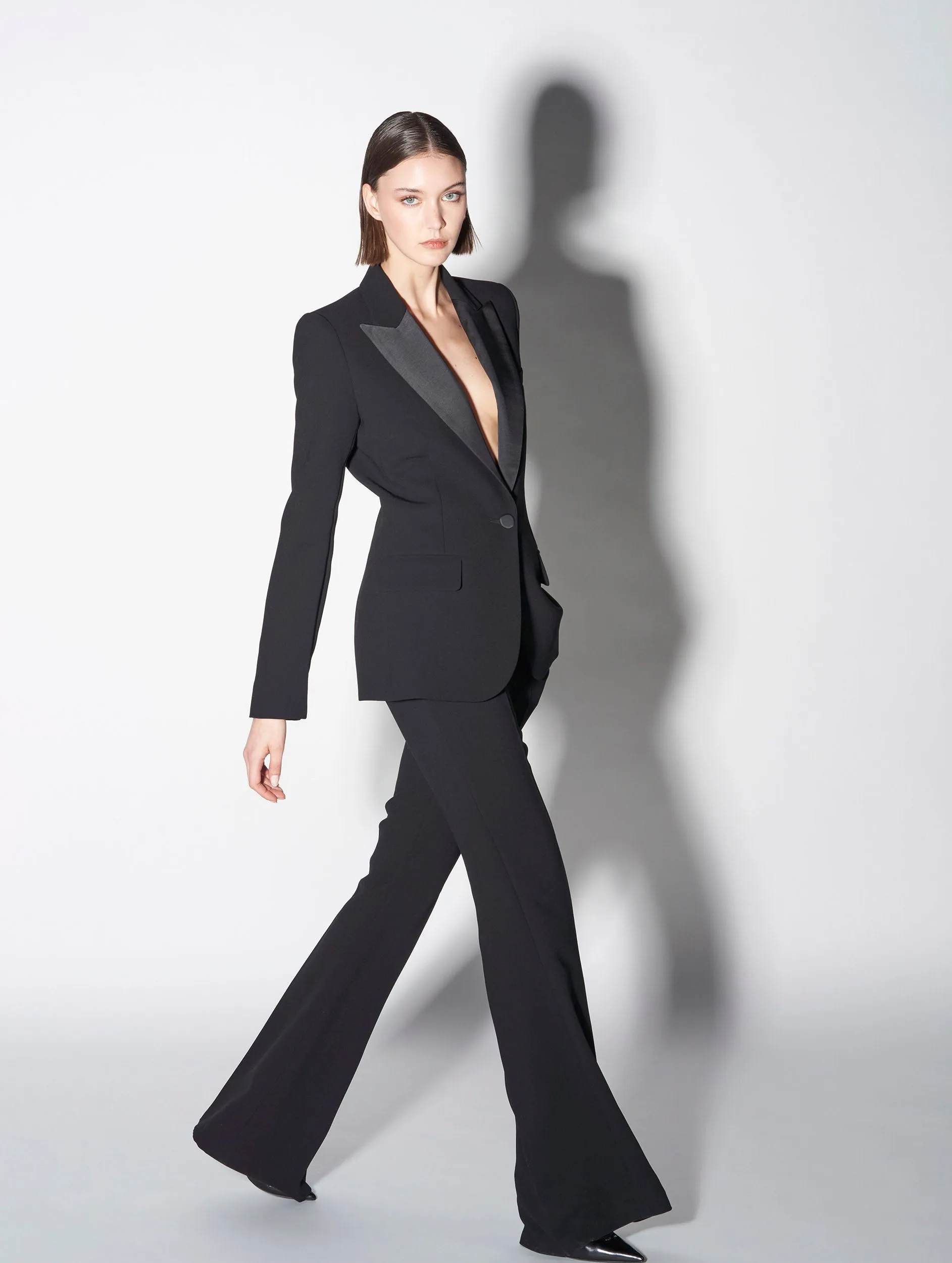 Black crepe suit jacket with zip sleeves