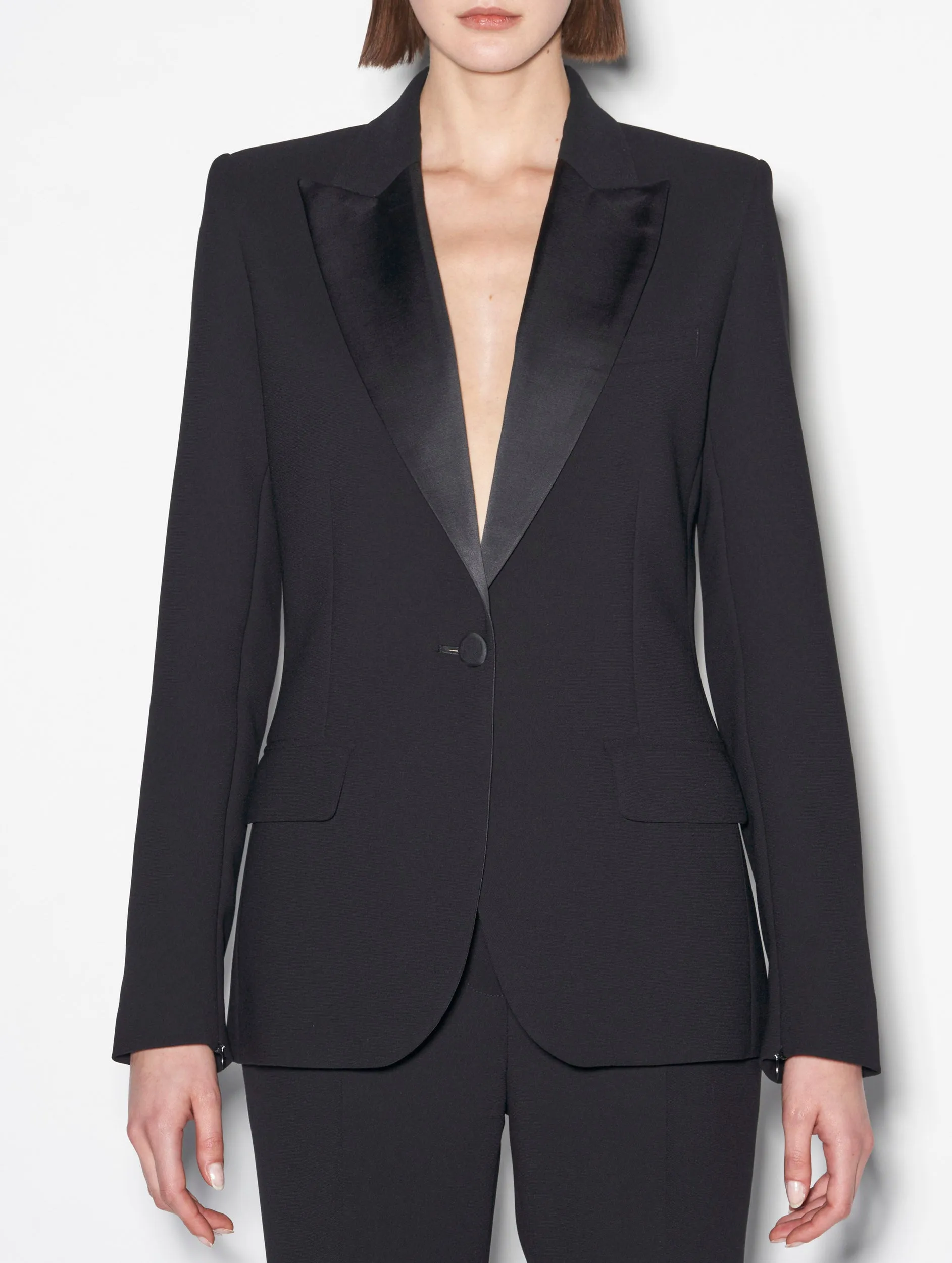 Black crepe suit jacket with zip sleeves