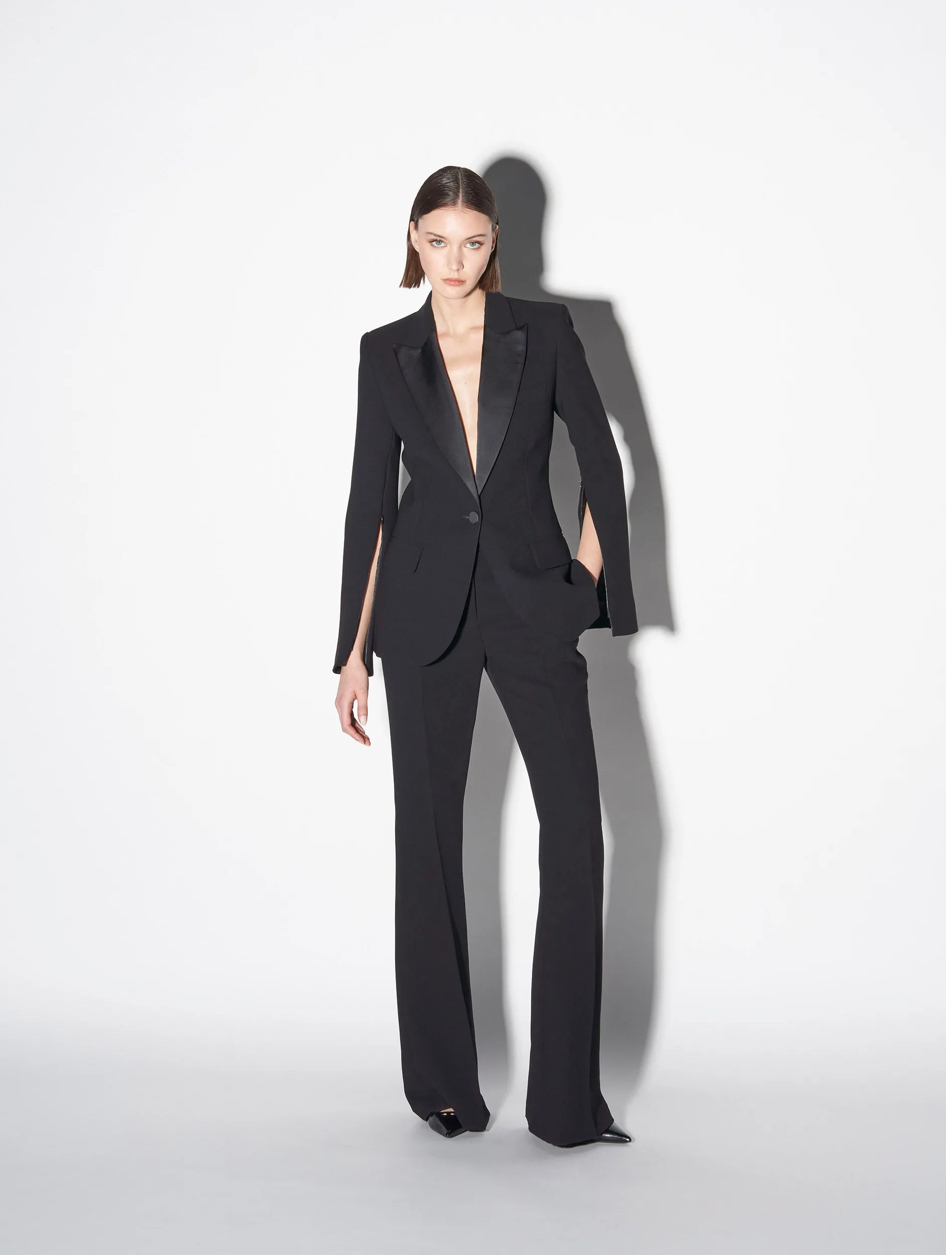 Black crepe suit jacket with zip sleeves