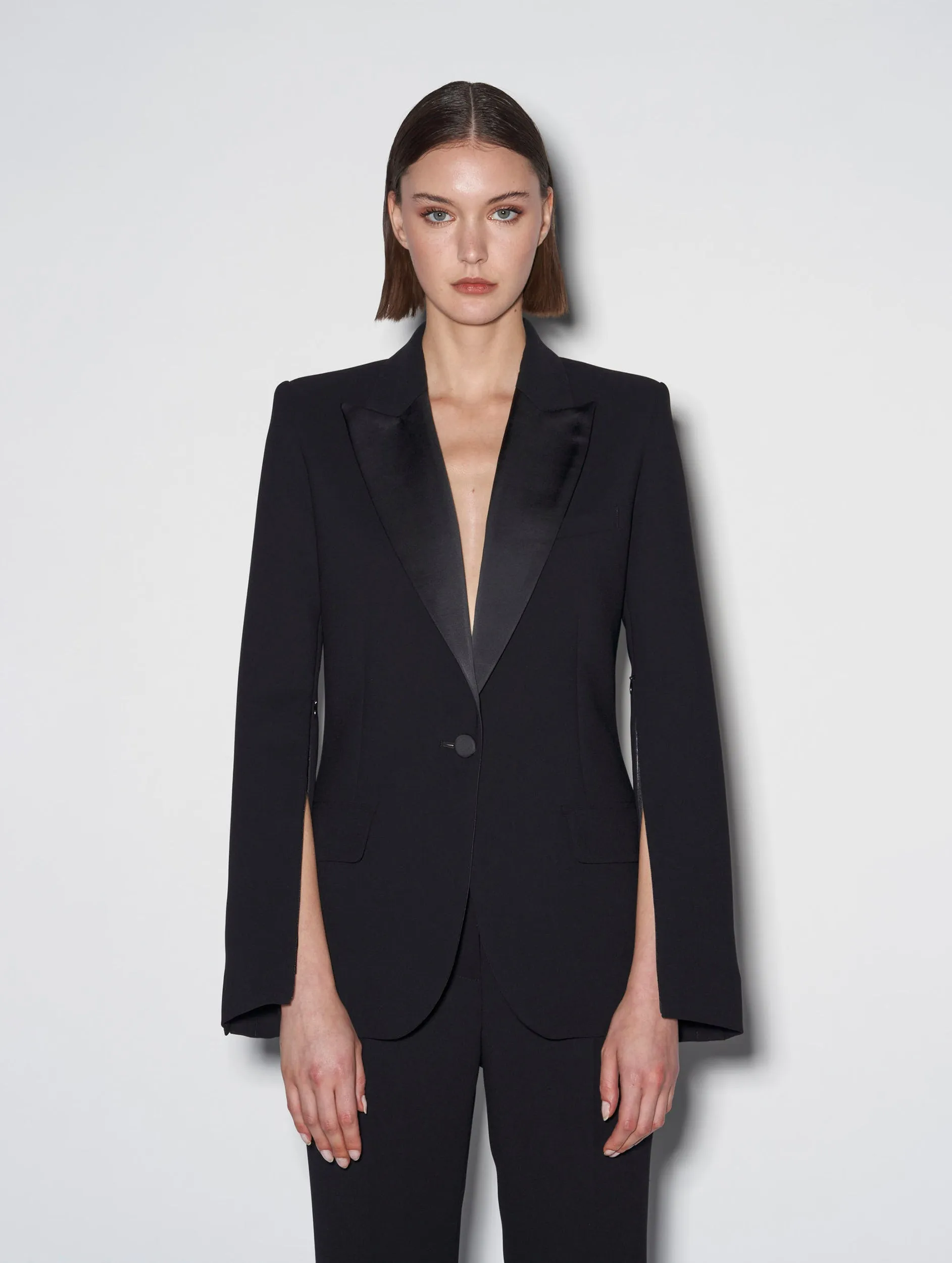 Black crepe suit jacket with zip sleeves