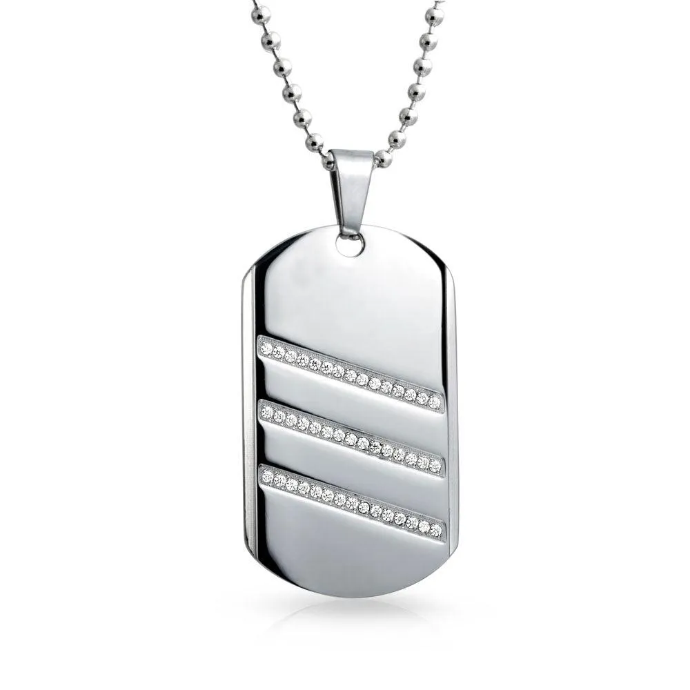 Black Dog Tag Pendant Necklace Edge Silver Tone Stainless Steel Bead