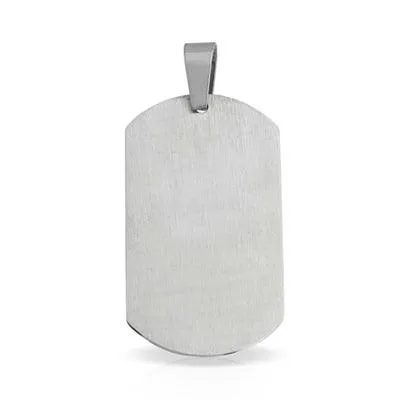 Black Dog Tag Pendant Necklace Edge Silver Tone Stainless Steel Bead