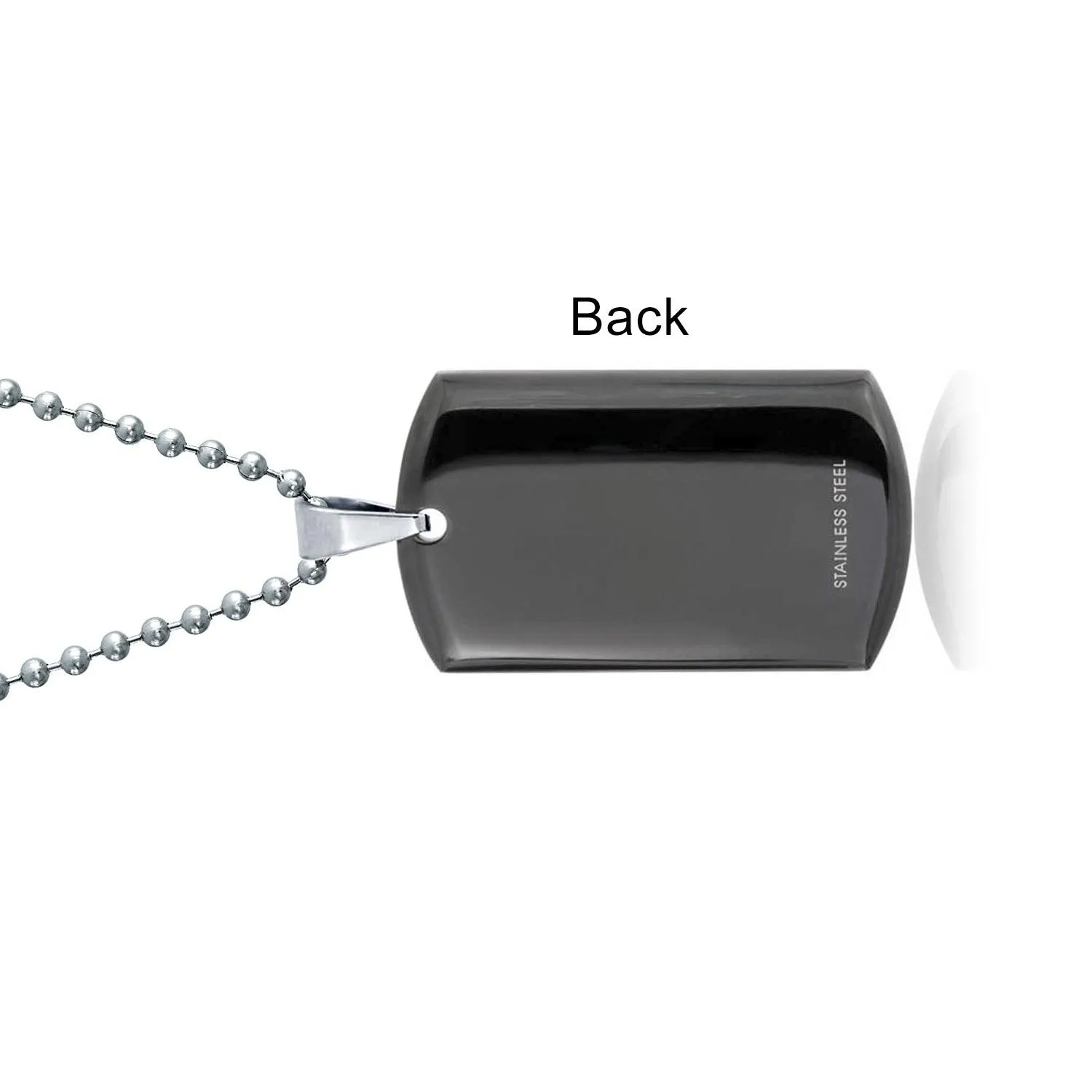 Black Dog Tag Pendant Necklace Edge Silver Tone Stainless Steel Bead