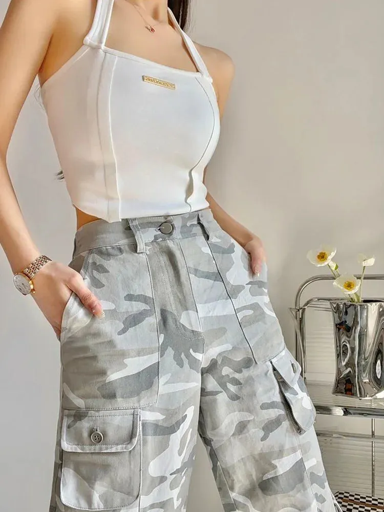 Camouflage Cargo Women Y2K Streetwear Hippie Wide Leg Pockets Pant