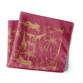 Chokore Animal print Wine Pink Silk Pocket Square - Wildlife Range