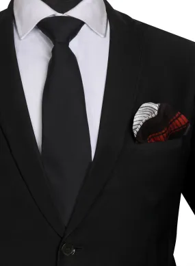 Chokore Black color Plain Silk Tie & Printed Four-in-one Black & Red silk pocket square set