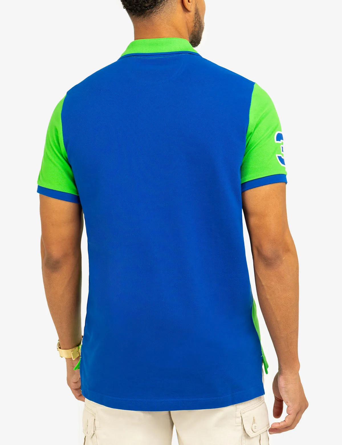 COLOR BLOCK SASH FRONT PIQUE POLO SHIRT