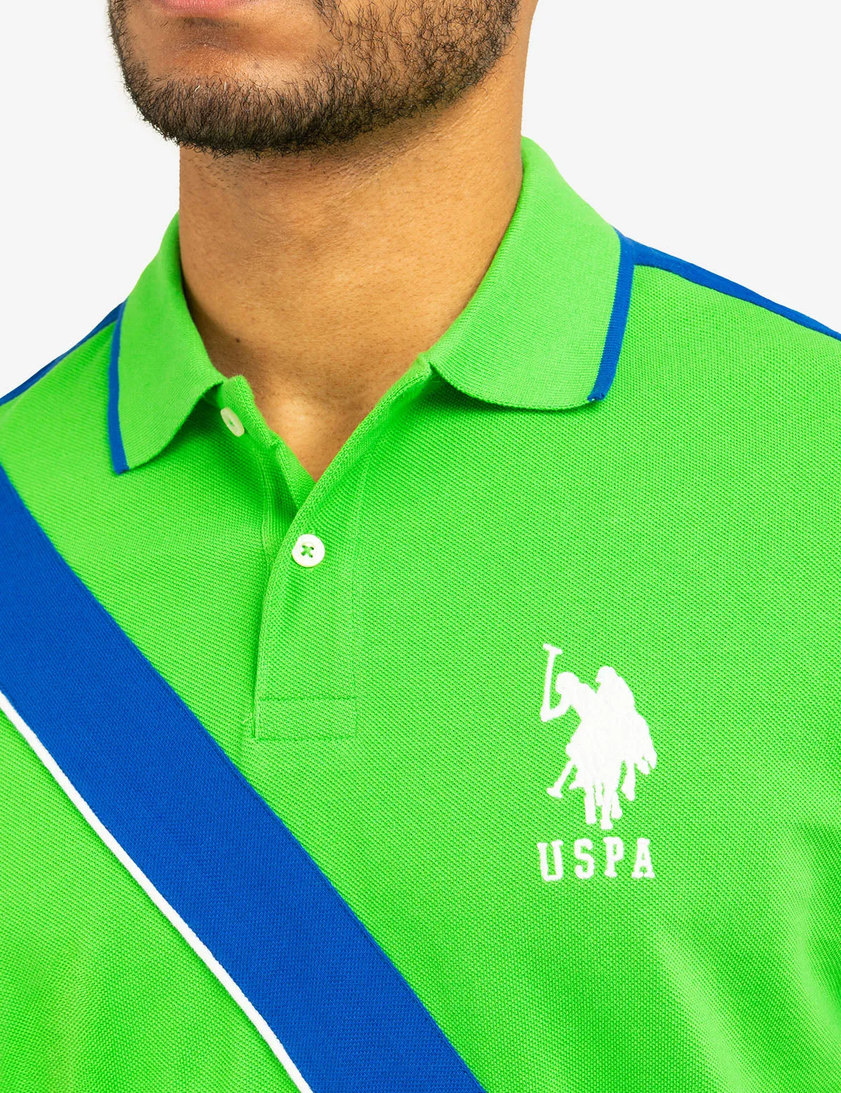 COLOR BLOCK SASH FRONT PIQUE POLO SHIRT