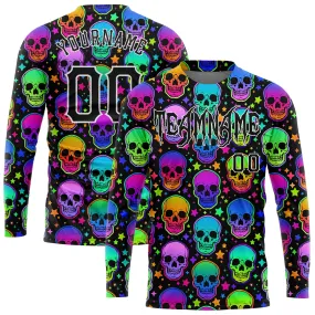 Custom 3D Pattern Bright Multicolored Halloween Skulls Long Sleeve Performance T-Shirt