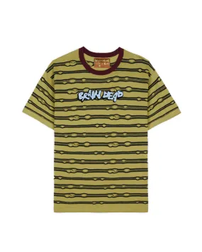 Embroidered Puckered Striped T-shirt - Lime