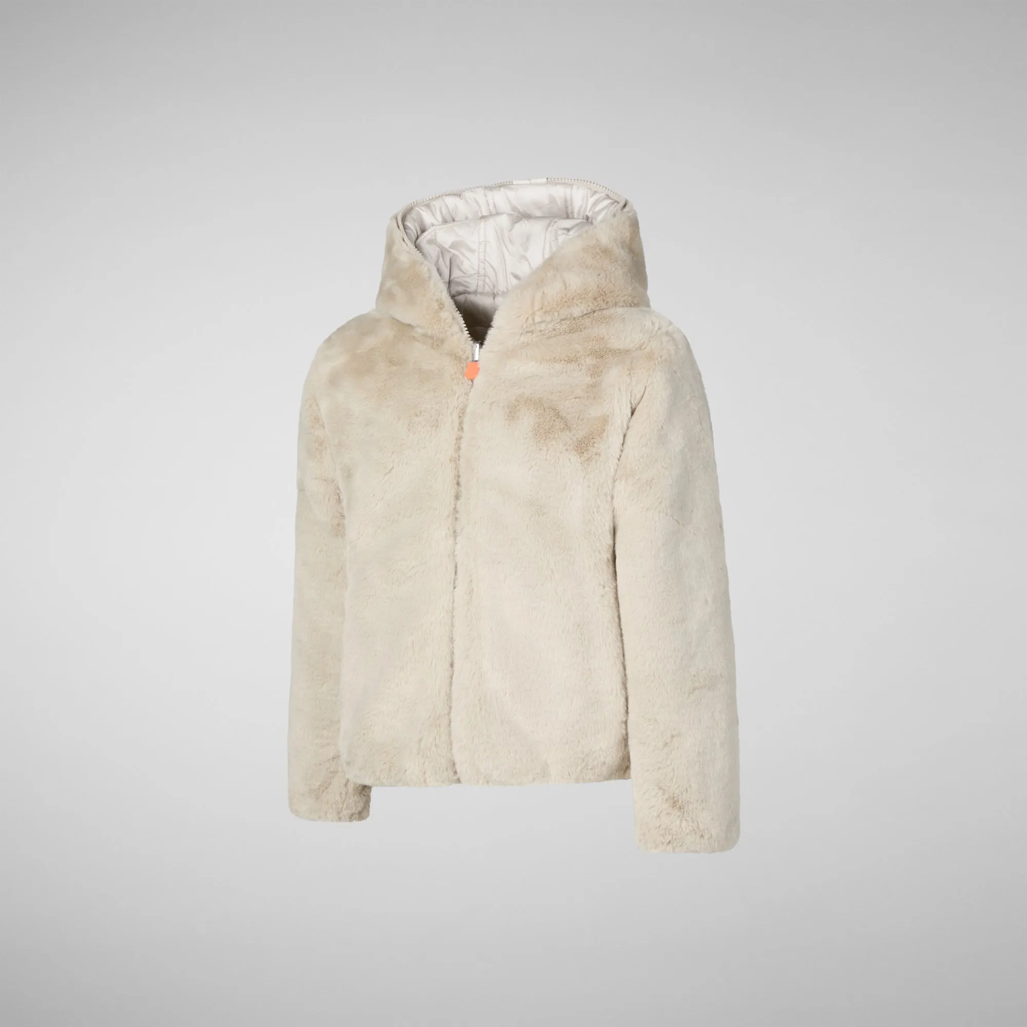 Girls' hooded reversible jacket Chloe in rainy beige