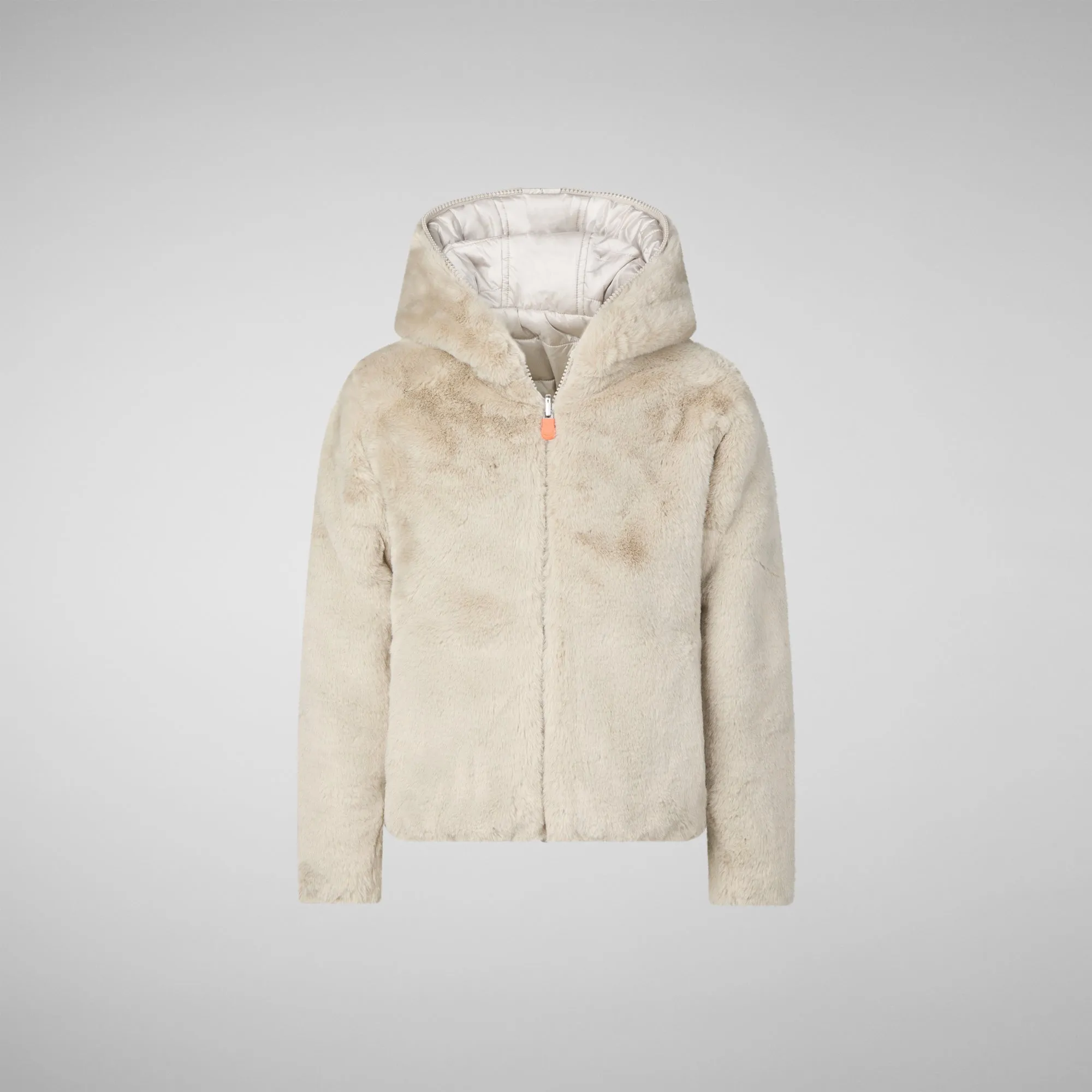 Girls' hooded reversible jacket Chloe in rainy beige