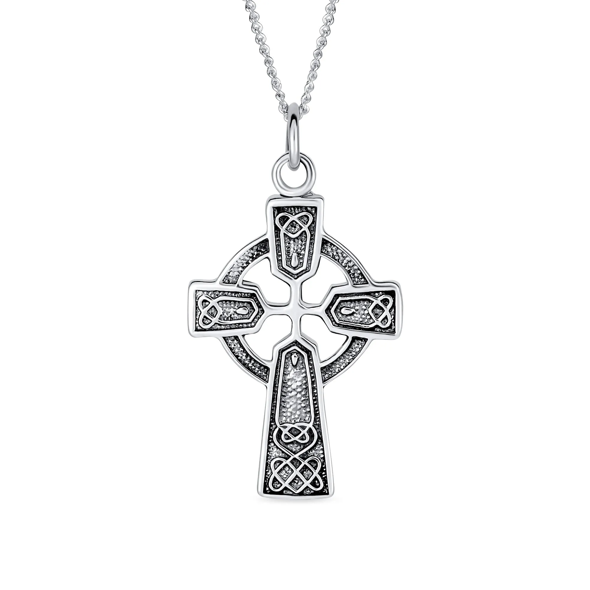 Irish Celtic Trinity Cross Knot Pendant Sterling Silver Necklace MED