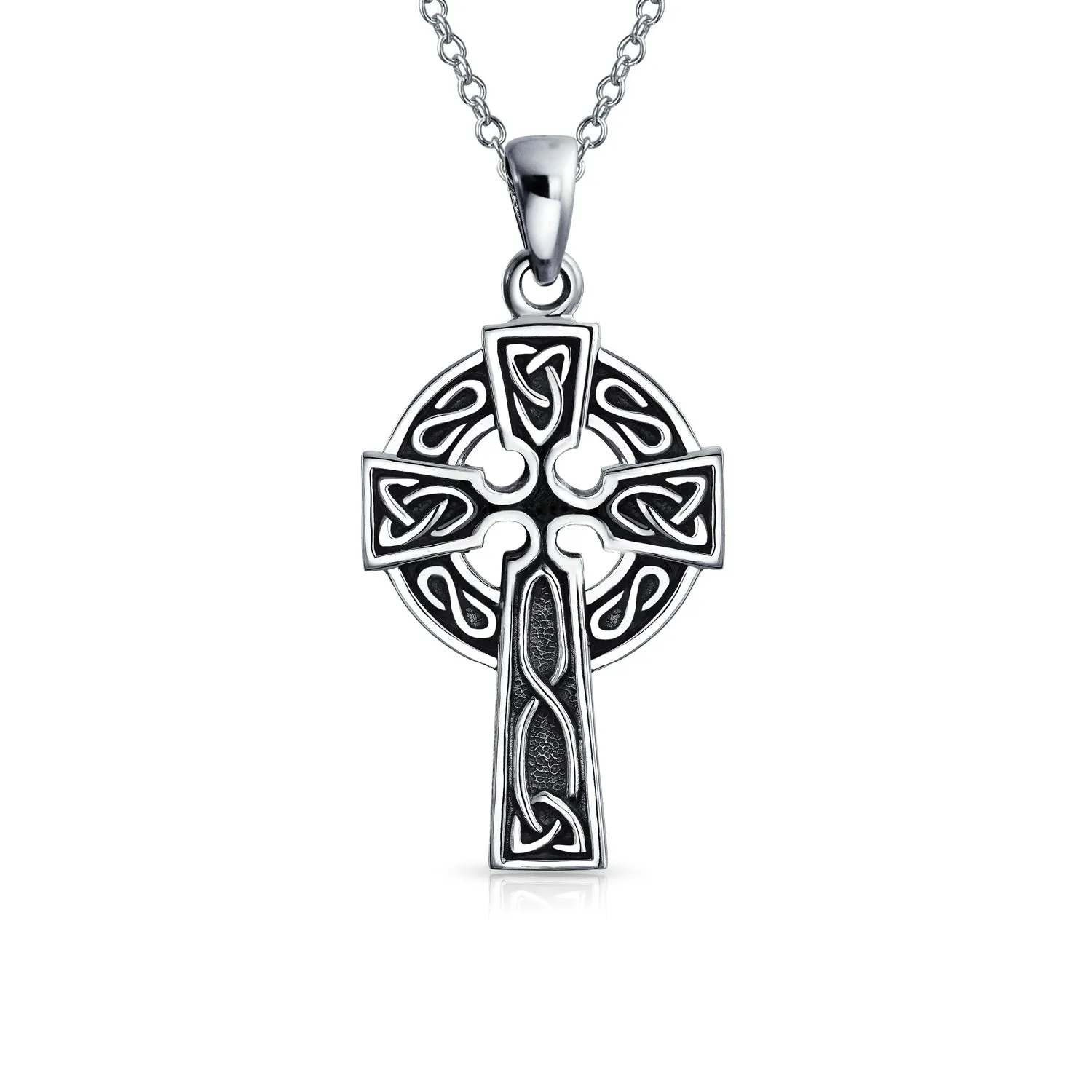 Irish Celtic Trinity Cross Knot Pendant Sterling Silver Necklace MED