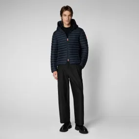 Man's animal free hooded puffer jacket Donald in blue black