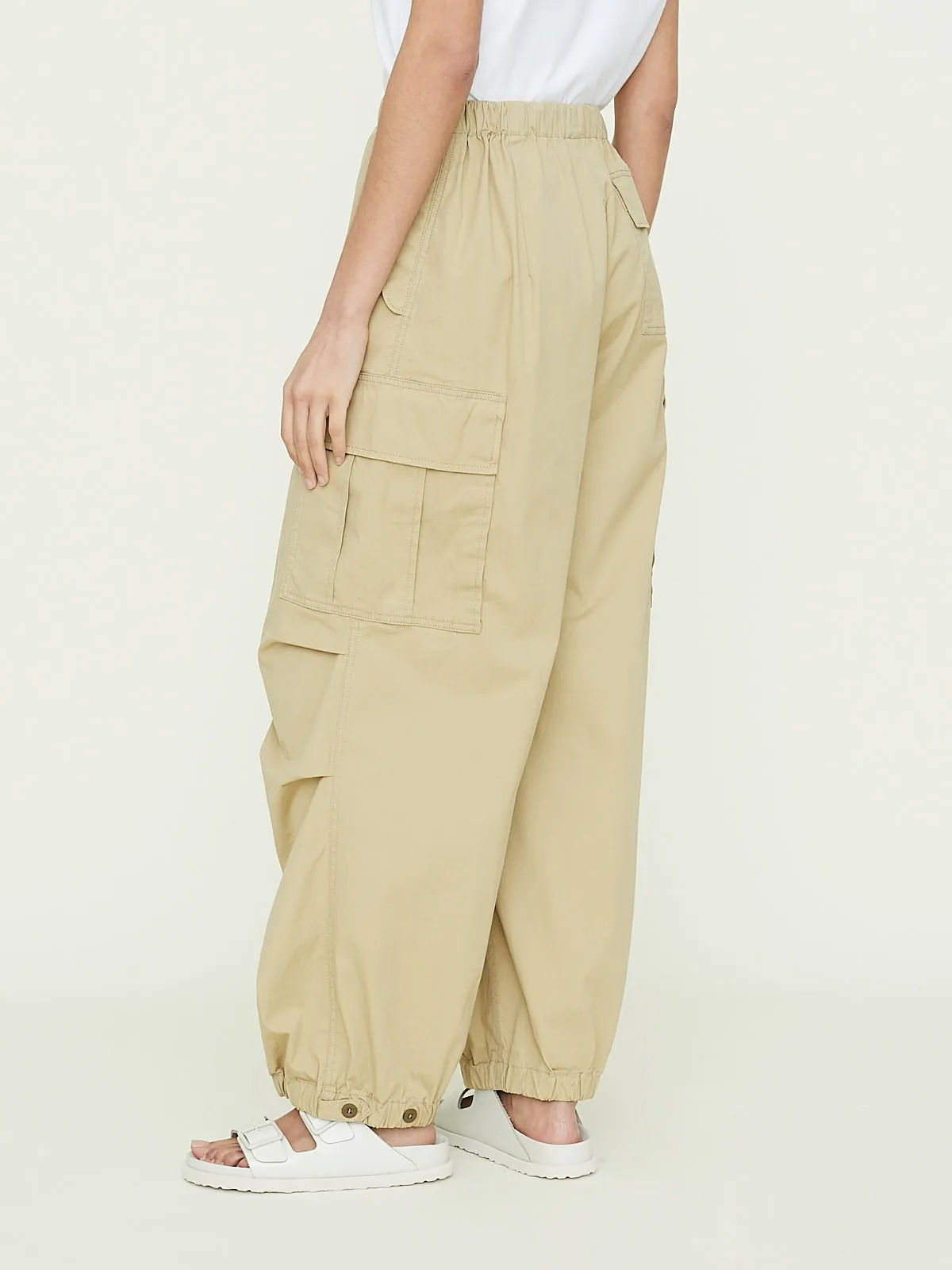 Oversized Cargo Pants with Drawstrings in Colonial Beige