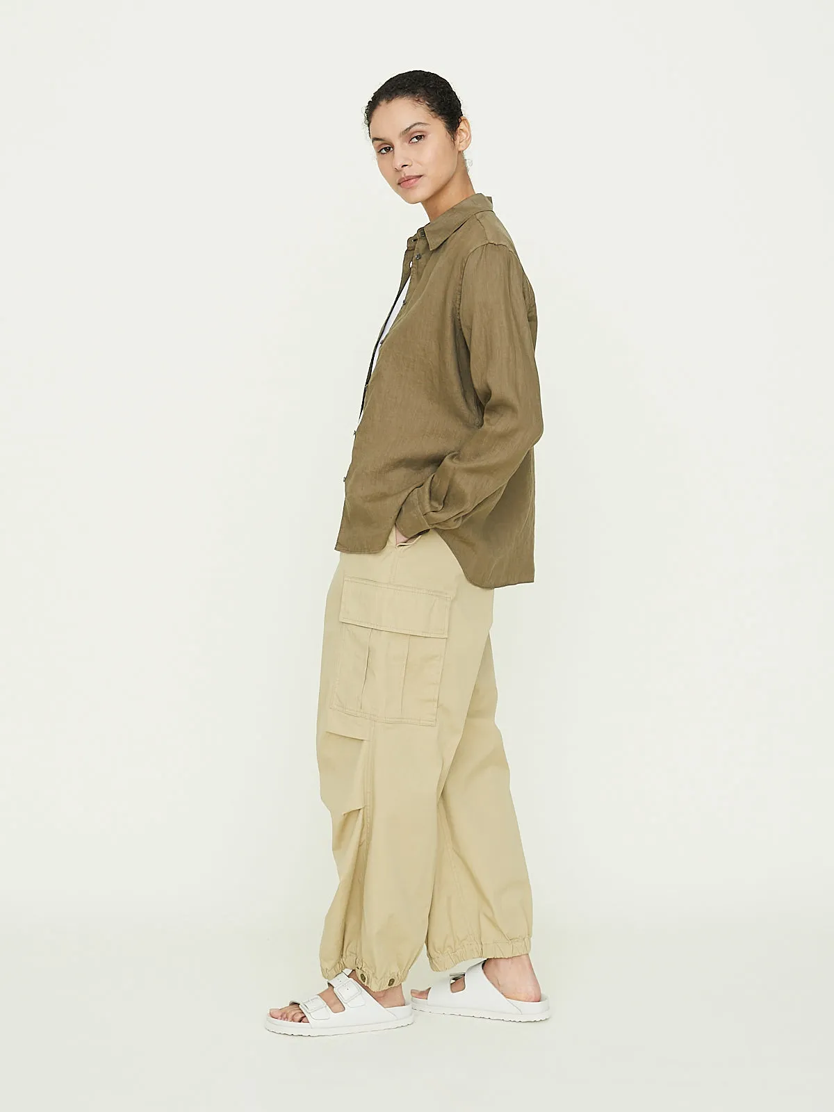 Oversized Cargo Pants with Drawstrings in Colonial Beige