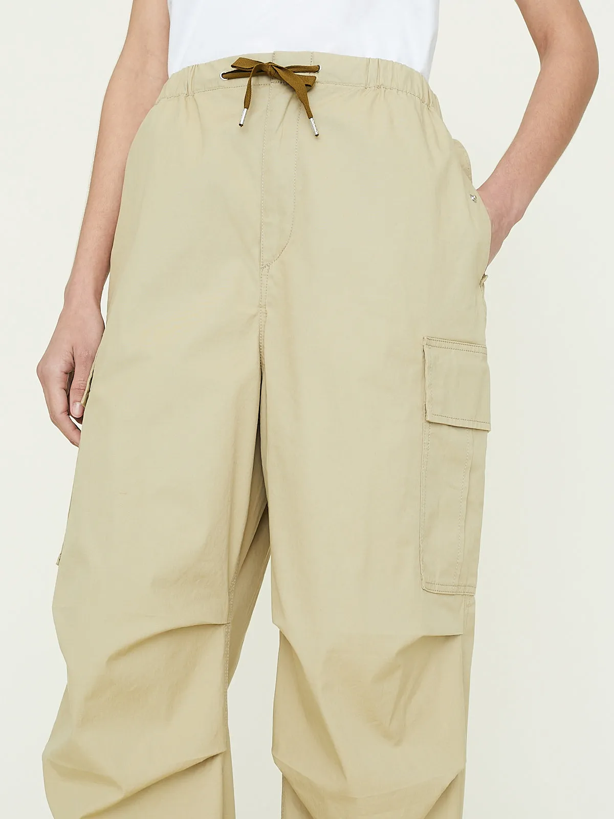 Oversized Cargo Pants with Drawstrings in Colonial Beige