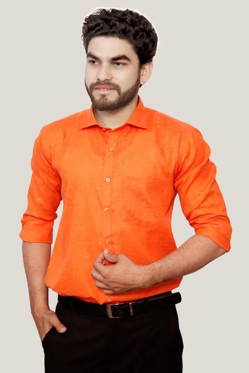 Punekar Cotton Men's Formal Handmade Orange Color Shirt for Men's.