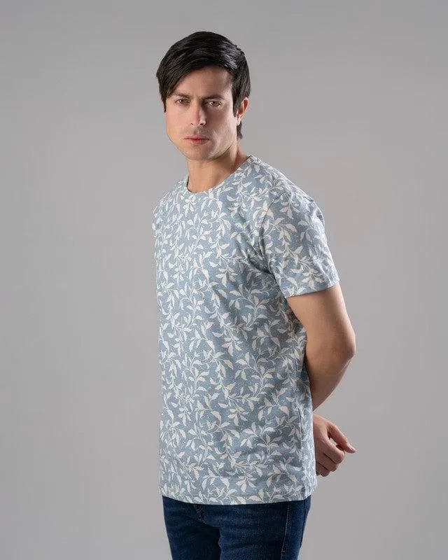 SHORT SLEEVE T-SHIRT WITH AN ALL-OVER PRINT - SKY BLUE