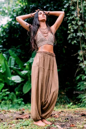 Talia Outfit >> Knitted Wild Hemp Beach Top   Raw Silk Harem Pants