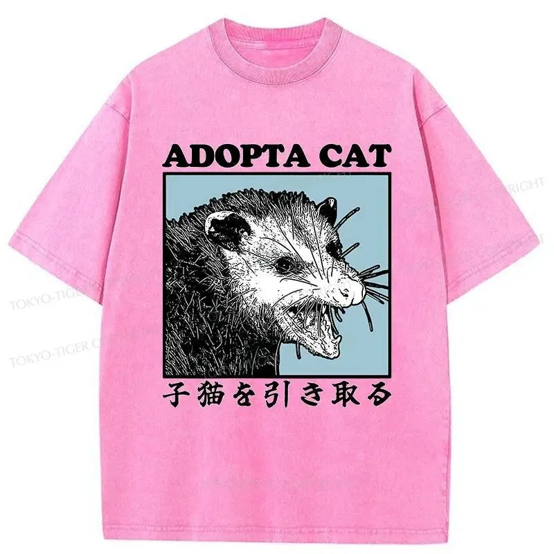 Tokyo-Tiger Adopting A Kitten Japanese Washed T-Shirt