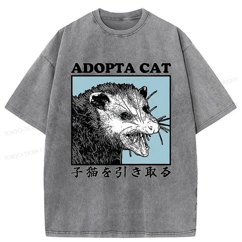 Tokyo-Tiger Adopting A Kitten Japanese Washed T-Shirt