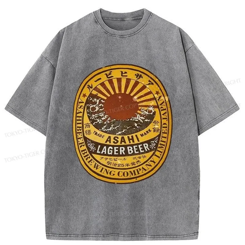 Tokyo-Tiger Asahi Lager Beer Label Washed T-Shirt