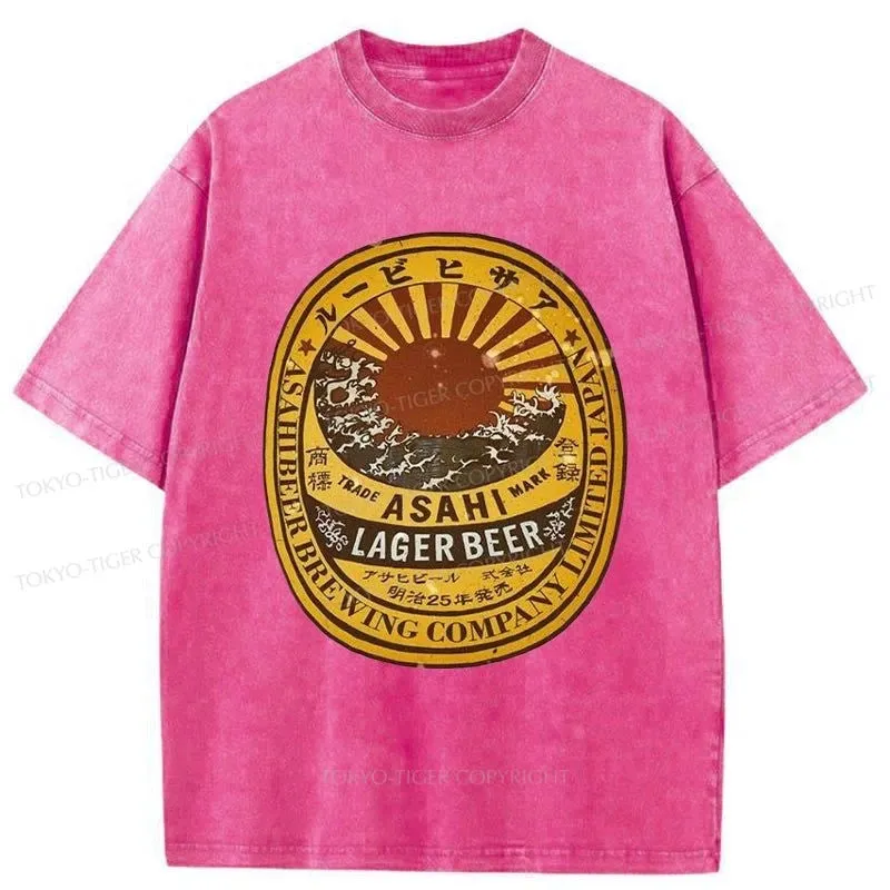 Tokyo-Tiger Asahi Lager Beer Label Washed T-Shirt