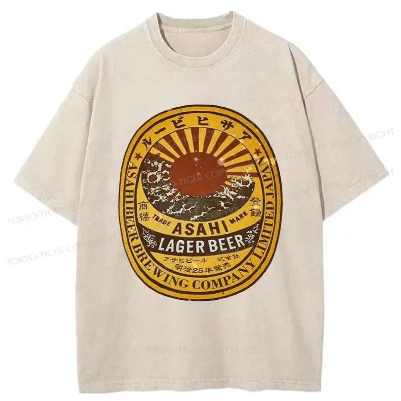 Tokyo-Tiger Asahi Lager Beer Label Washed T-Shirt